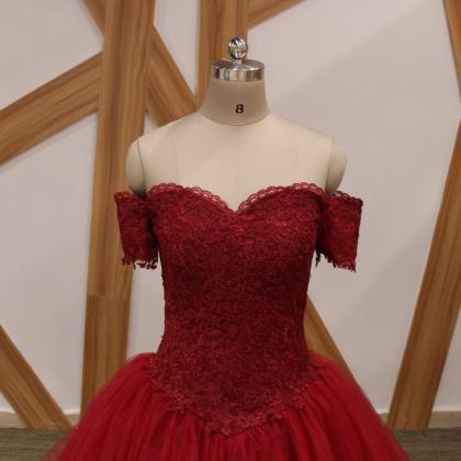 Burgundy Off The Shoulder With Sleeves Prom Dress..