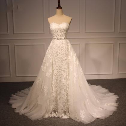 Detachable Train Strapless Wedding Dresses,lace..