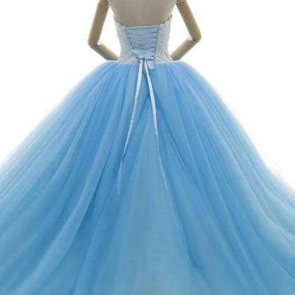 Strapless Quinceanera Dresses,white And Blue Prom..