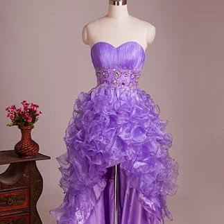Amazing High Low Prom Dresses Purple Ruffles..