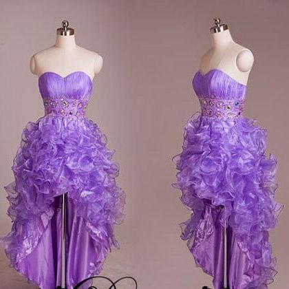 Amazing High Low Prom Dresses Purple Ruffles..