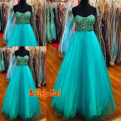 Gorgeous Crystal Bodice Prom Dresses Teal 2017..