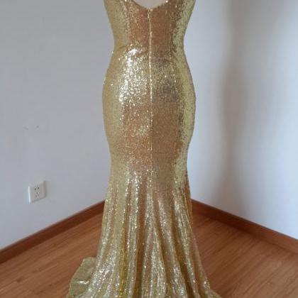 Modest Gold Mermaid Bridesmaid Dresses 2017 Jewel..