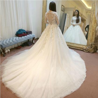 2017 Long Sleeve Wedding Dresses Beaded 3d-floral..