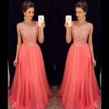 Luxury Coral Prom Dresses With Cap Short Sleeves..