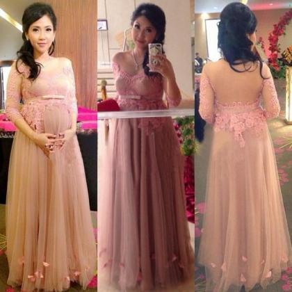 Maternity Dress Tulle Gown With Appliques Long..