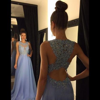 2018 Long Prom Dress With Appliques And Crystalk..