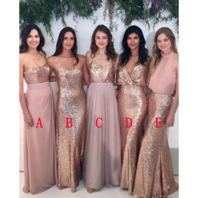 2018 Cheap Bridesmaids Dresses Long Sequined Chiffon V-neck Open Back Wedding Dresses Party Dress Prom Gowns