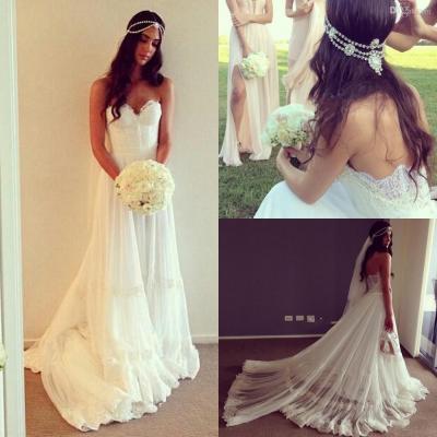 Garden Boho Wedding Dresses Sweetheart 2016 Backless Lace Beaded Sequins Off The Shoulder Fashion Simple Wedding Dress Bridal Gowns Vestidos