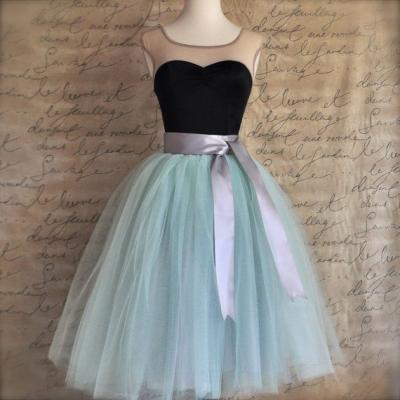 Sheer Neck Graduation Dresses 2016 Scoop Collar A-line Sash Ribbon Cheap Tutu Dress Fashion Bow Prom Cocktail Gown Formal Homecoming Gowns