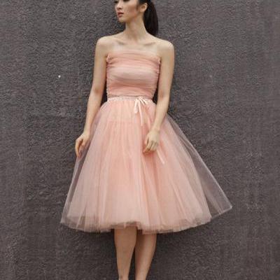 Tutu Dress Strapless Cheap Graduation Dresses 2017 New Sash Bow Backless Tulle Knee-Length Pleats Prom Cocktail Gown Formal Homecoming Gowns