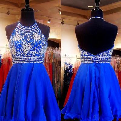 Blue Sheer Illusion Neckline Homecoming dresses with Bling Crystals Rhinestones A line Backless Short Mini Graduation Party Formal Prom Dresses Mini Short Cheap 2016