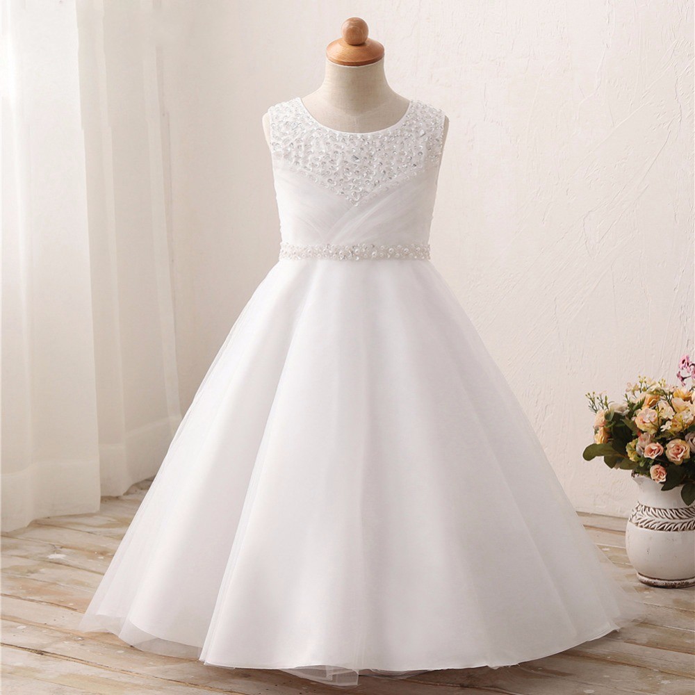 Crystal Sequins Beads Party Dresses For Little Girls Pleats Jewel Bow ...