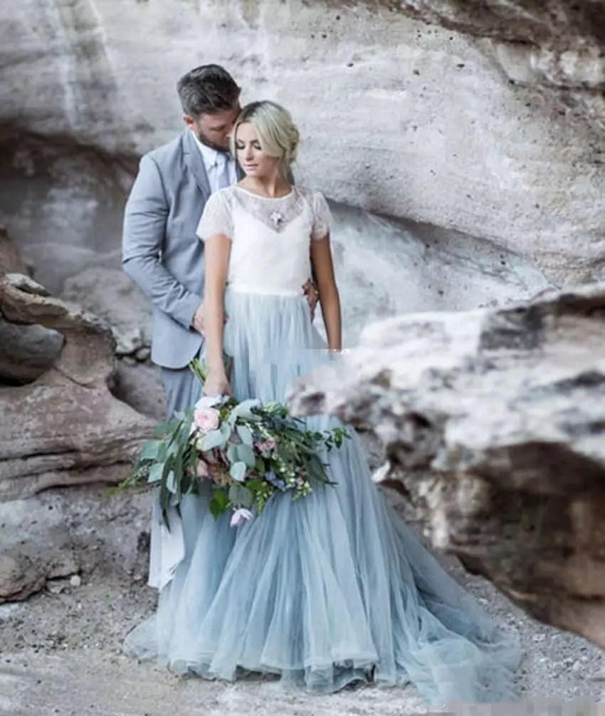 Baby Blue Wedding Dresses Lace Tulle Wedding Dress With Jacket Ball