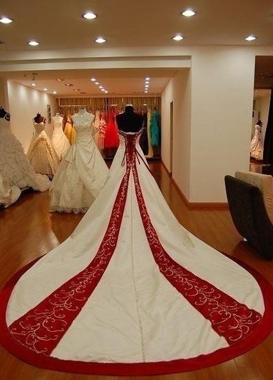 ivory and red wedding dresses