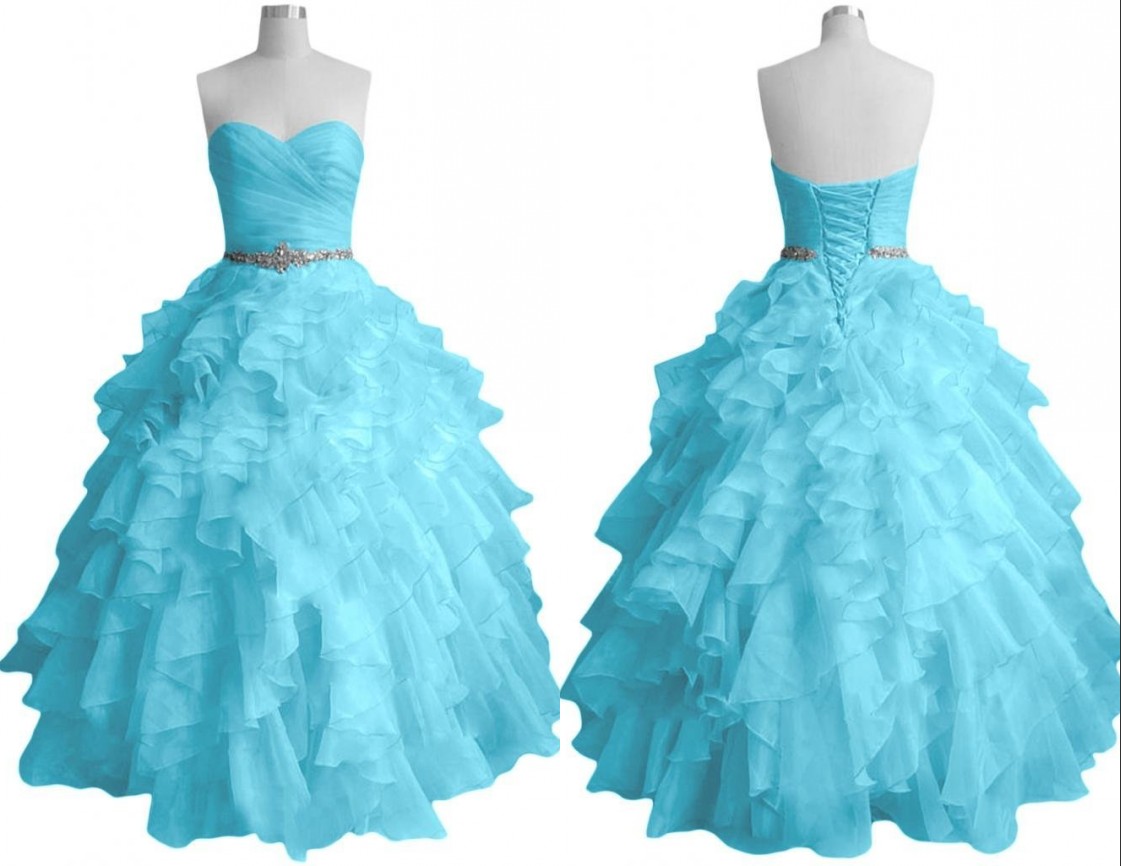 Ball Gowns Organza Quinceanera Dresses For Girls 2018 Crystal Ruffles Prom Evening Dresses Backless Lace Up Back Graduation Dress Prom Dresses