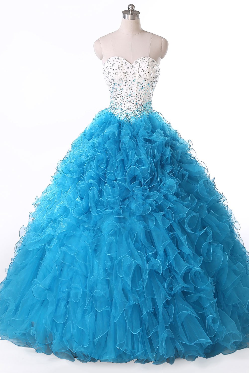 2018 White Blue Ball Gowns Quinceanera Dresses With Rhinestones Crystal ...