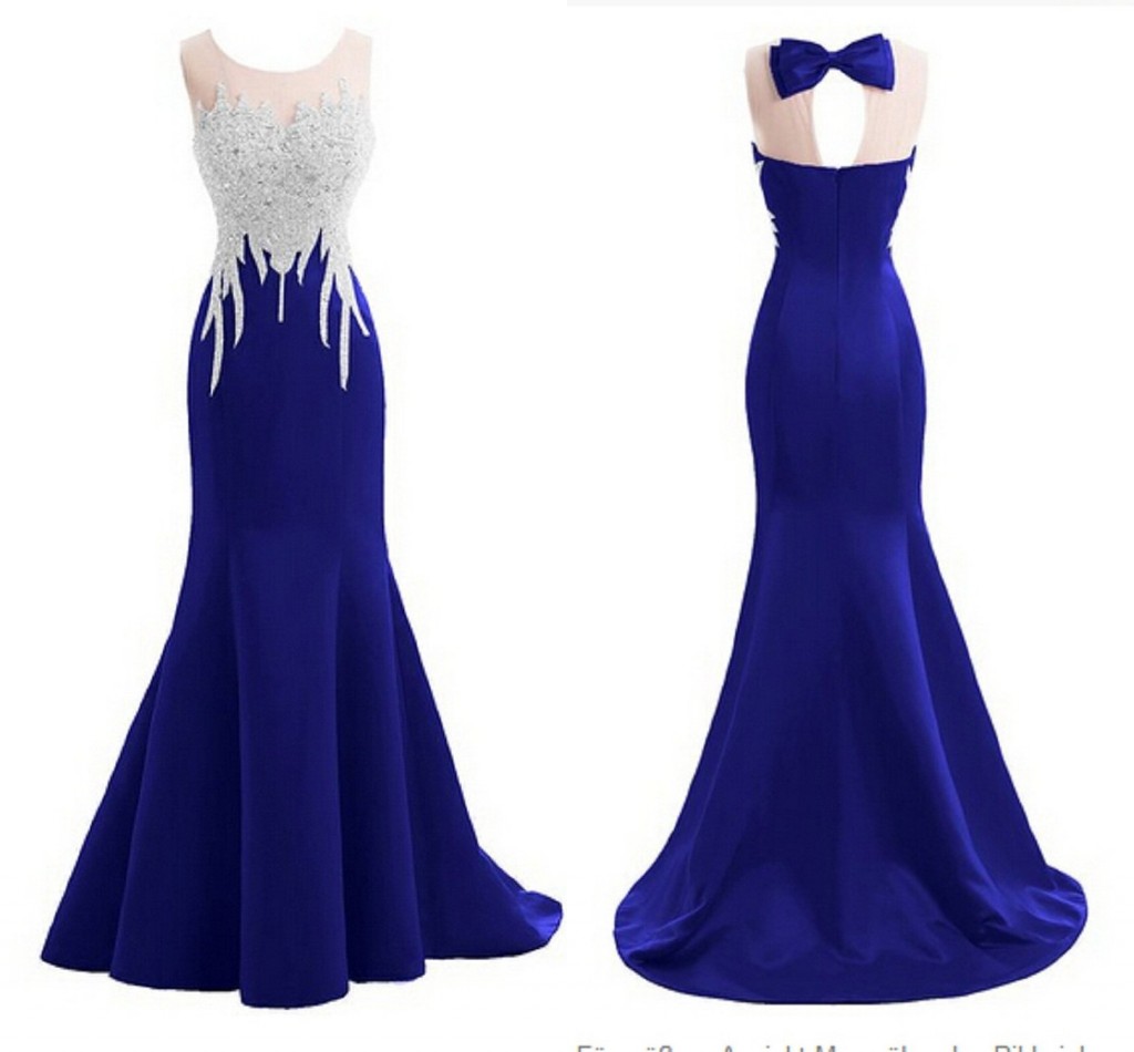 2017 Royal Blue Crop Neck Prom Dresses Mermaid With Sequin Beaded Satin Fabric Long Evening Formal Pageant Dress Gowns