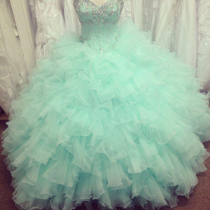Modern Mint Green Quinceanera Dresses 2018 Ruffles Crystals Sequins Beads Sweetheart Backless Lace-up Ball Gown Prom Dresses Graduation Dress