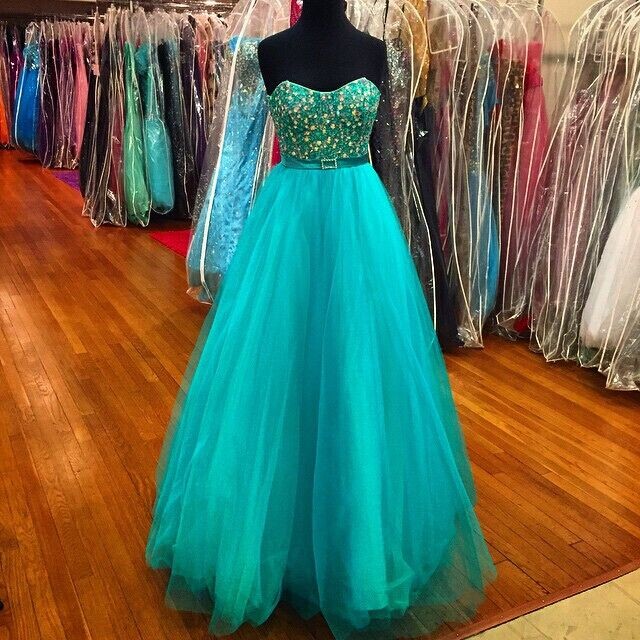 Gorgeous Crystal Bodice Prom Dresses Teal 2017 Empire Pleated Tulle Long Evening Dresses Formal Dress Modern Designer Party Pageant Dress Gowns