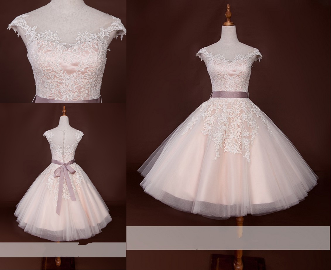 Blush Wedding Dresses Fashion Style New With Capped Short Sleeves