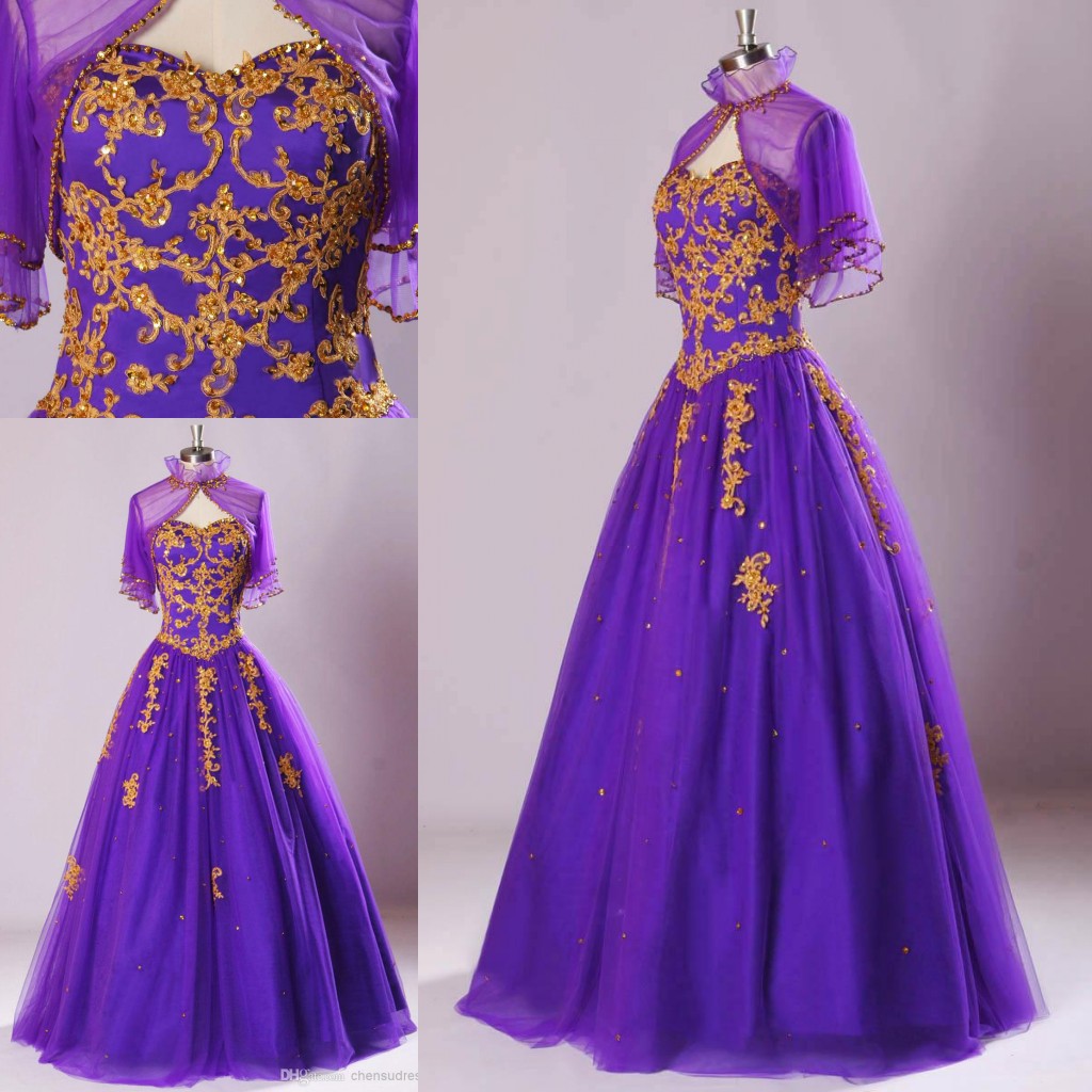 Amazing Purple A Line Formal Dresses With Jacket Embroidery Sequin Gold Crystal Tulle Prom Dresses ,party Dresses , Evening Gowns ,