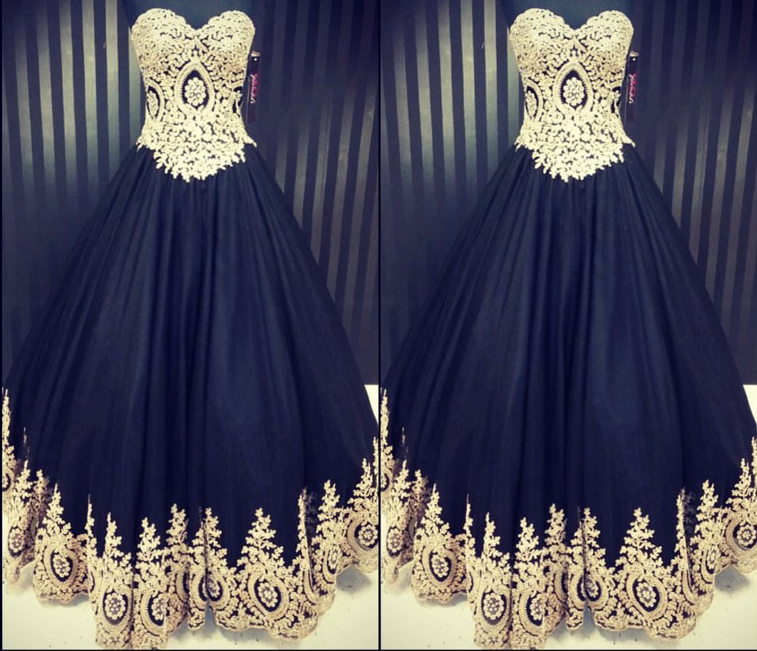 navy blue and gold gowns