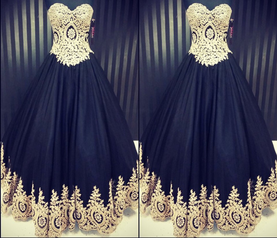 navy gold prom dress