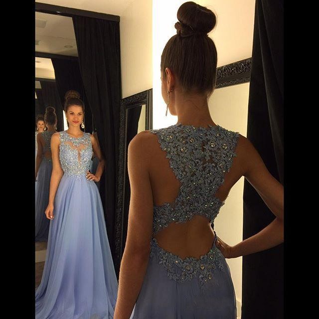 2018 Long Prom Dress With Appliques And Crystalk Backless Jewel Neck Chiffon Dress Special Occasion Dress Elegant Style Plus Size