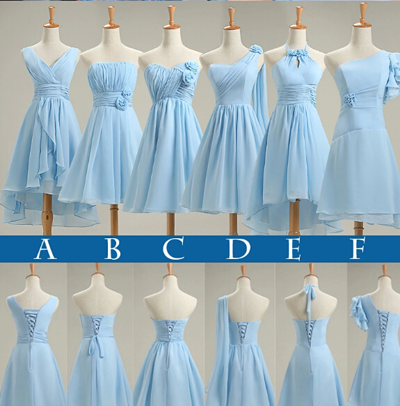 Light Sky  Blue  Bridesmaid  Dresses  New Short 2019 Pleated 